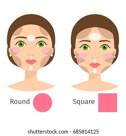 Set of different woman face types vector illustration character shapes girl makeup beautiful female