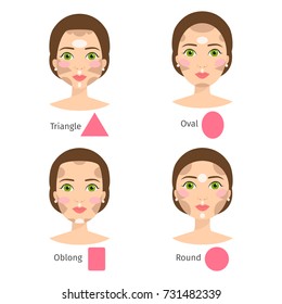 Set of different woman face types vector illustration character shapes girl makeup beautiful female