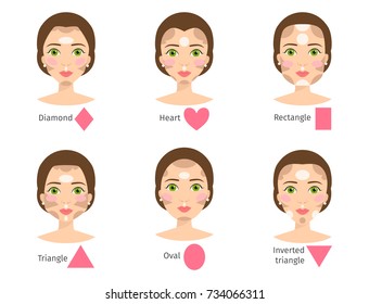 Set of different woman face types vector illustration character shapes girl makeup beautiful female