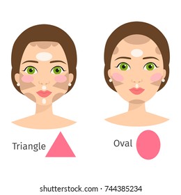 Set of different woman face types vector illustration character shapes girl makeup beautiful female