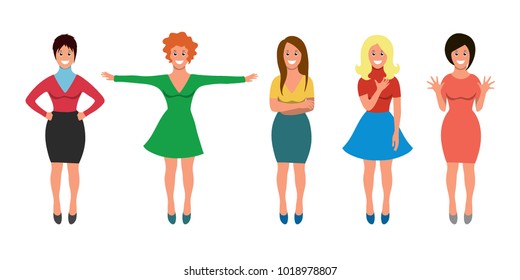 Set of different women in flat style. Vector illustration