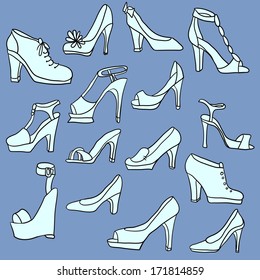 set of different women shoes, vector illustration