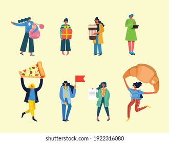 Set of different women's activity illustrations in the flat style