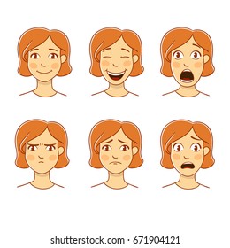 Set of different women's emotions. Vector illustration.
