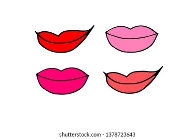 Set of different women's lips icons isolated on white