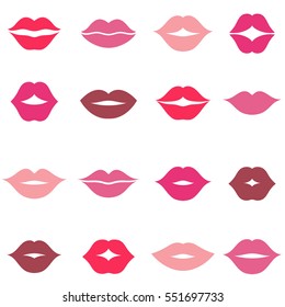 Set of different women's lips icons isolated on white