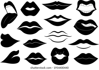 Set of different women's lips isolated on white