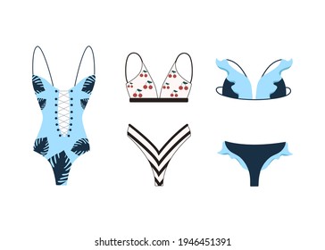 Set of different women's swimwear. Vector illustration.