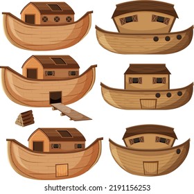 Set of different wooden ships illustration