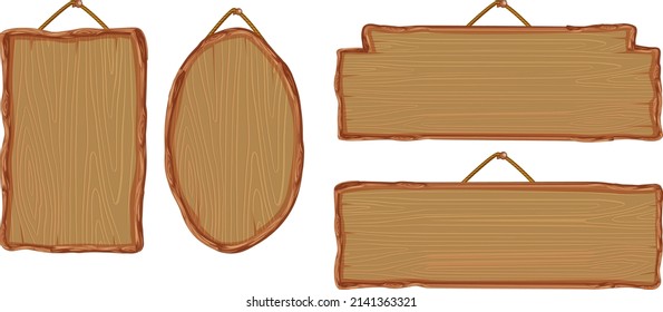Set of different wooden sign boards illustration