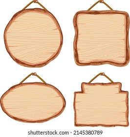 Set of different wooden sign boards illustration