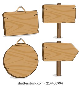 A set of different wooden signs and signposts. Vector illustration. 