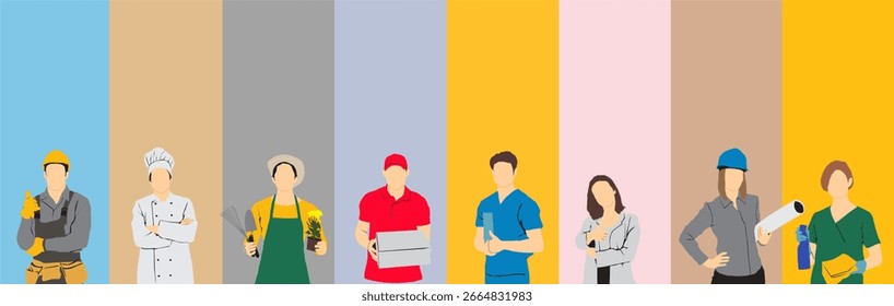 set of different workers professionals abstract background