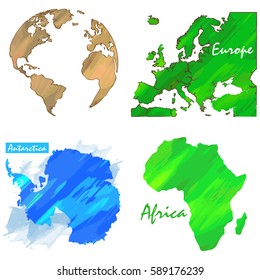 Set of different world maps, Vector illustration