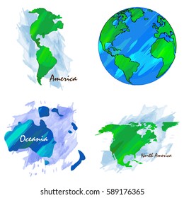 Set of different world maps, Vector illustration