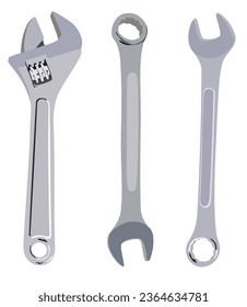 Set of different wrenches on isolated white.