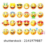 Set of different yellow emoji isolated on white background. Vector 3d illustration.