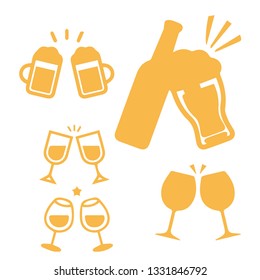 set different yellow glass cups cheers icons illustration.-vector