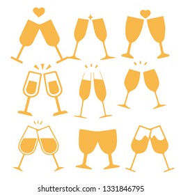 set different yellow glass cups cheers icons illustration.-vector