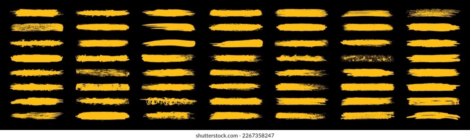 Set different yellow line brush strokes, hand drawn paint brush line frame – stock vector
