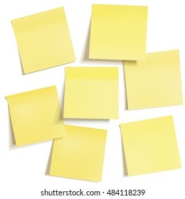 Set of different yellow sticky note papers, ready for your messa