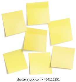 Set of different yellow sticky note papers, ready for your message. Front view vector elements for your design, isolated on white background.