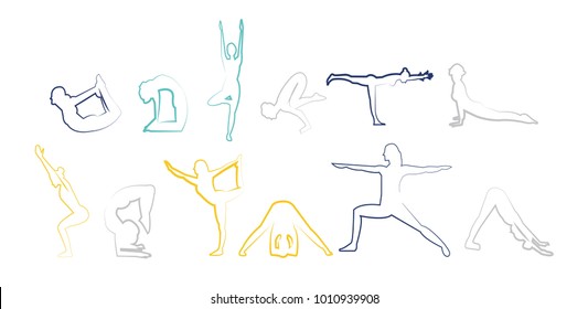 Set of different yoga poses