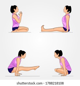 Conjunto de diferentes poses de yoga - Vector