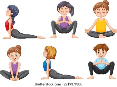 Conjunto de diferentes ilustraciones de posturas de yoga