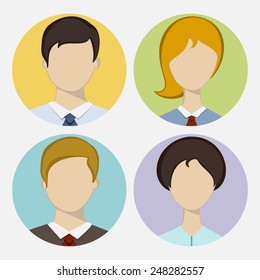 Set of different young business avatars on grey background.
