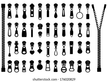 Set Of Different Zippers