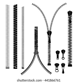 Set of different zippers