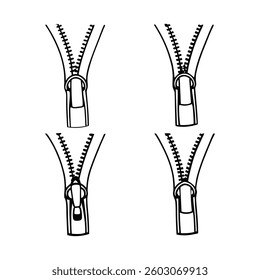 Set of different zippers isolated