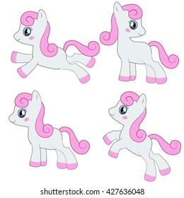 Set of differently cartoon baby horse, pony.