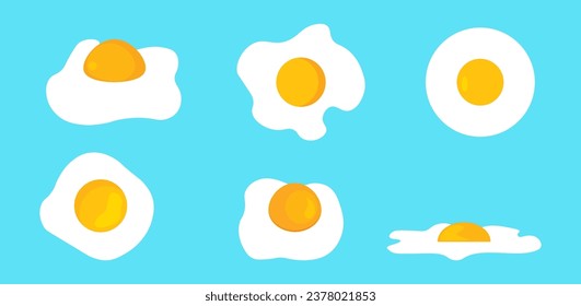 A set of differently cooked eggs. Whole egg, raw, fried egg, hard-boiled egg. Fresh tasty boiled eggs. Tasty breakfast. Vector hand drawn illustration