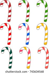Set of differently flavored candy canes Christmas treats 