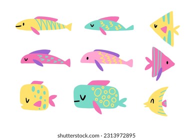 A set with differently shaped burps. Cute cartoon flat characters. Childish naive vector illustration on white background. 