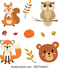 Reihe unterschiedlicher Herbsttiere