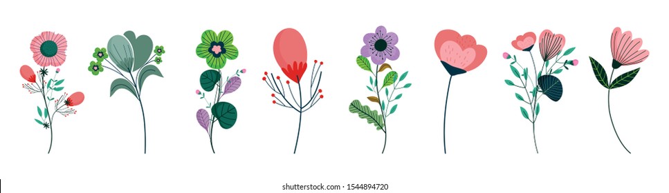 set of differents flowers decoration on white background vector illustration