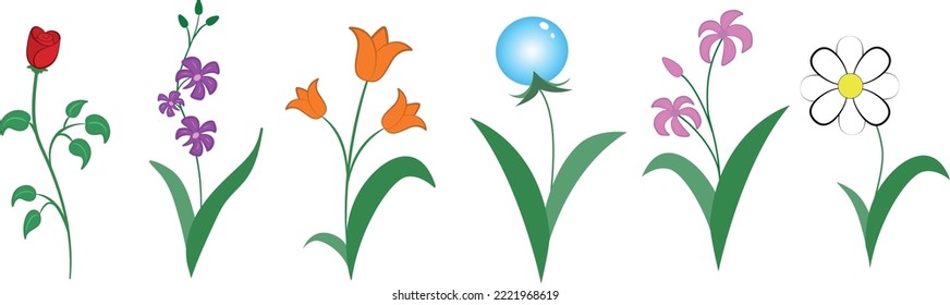 Set of differents flowers on white background. Spring flowers. Сollection with roses, leaves, floral bouquets, flower compositions. Set of floral branch. Floral clip art sprigs.