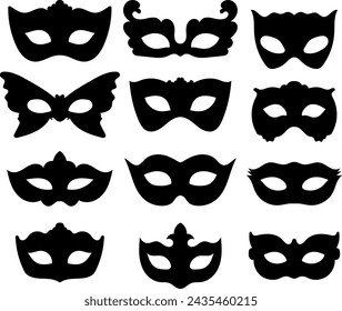 Set of differents masquarade mask silhouette vector illustrations isolated on white background