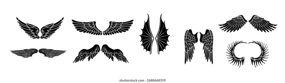 Satz von verschiedenen Flügeln Silhouette Vektorgrafik