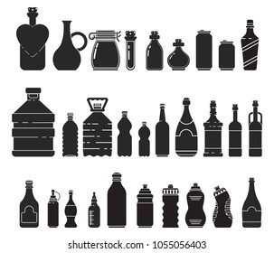 Set with differnet icon silhouette bottle 