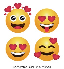 Set Of Differnet Love Heart Emojis Vectorart