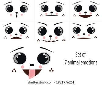 set of diffetent animal emotions on white background