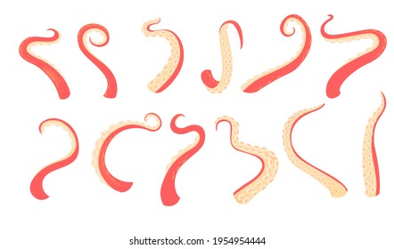 Set of diffirent red octopus tentacles vector illustration isolated on white background