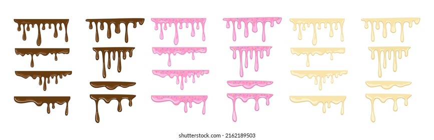 Set Of Diffrent Chocolate Splat Rose, White And Milk Vector Illustration In A Cartoon Flat Style