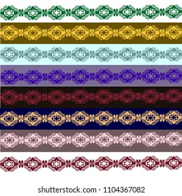 Set of diffrent color lace borders. Vector illustration.
