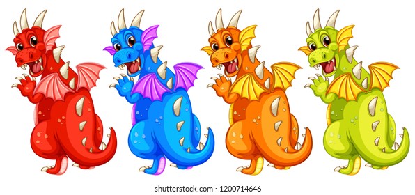 Set of diffrent colour dragon illustration