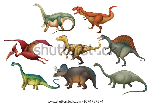 Set Diffrent Dinosaurs Illustration Stock Vector (Royalty Free ...